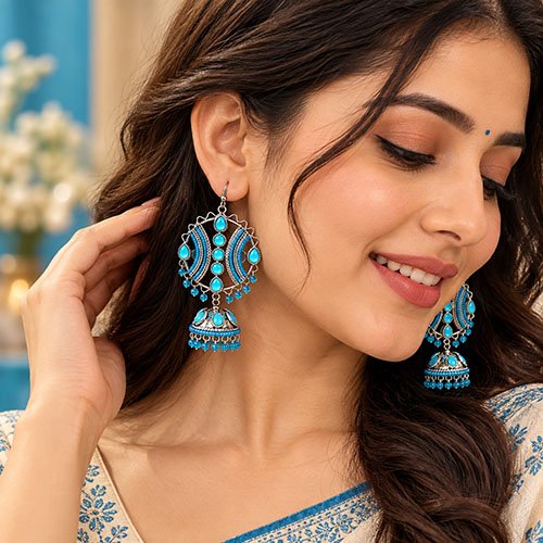 Maula Mere Jhumka – Turquoise Blue Traditional Jhumka Earrings